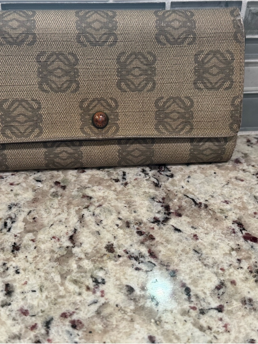 Loewe Patterned Beige Canvas Clutch Wallet - Picture 4 of 10